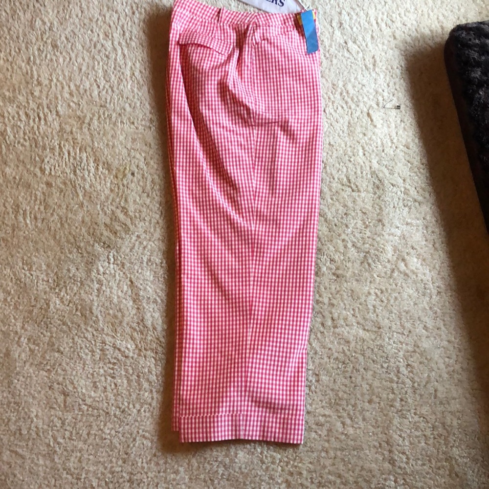 Talbots Flat Front Red Gingham Ankle Pants
